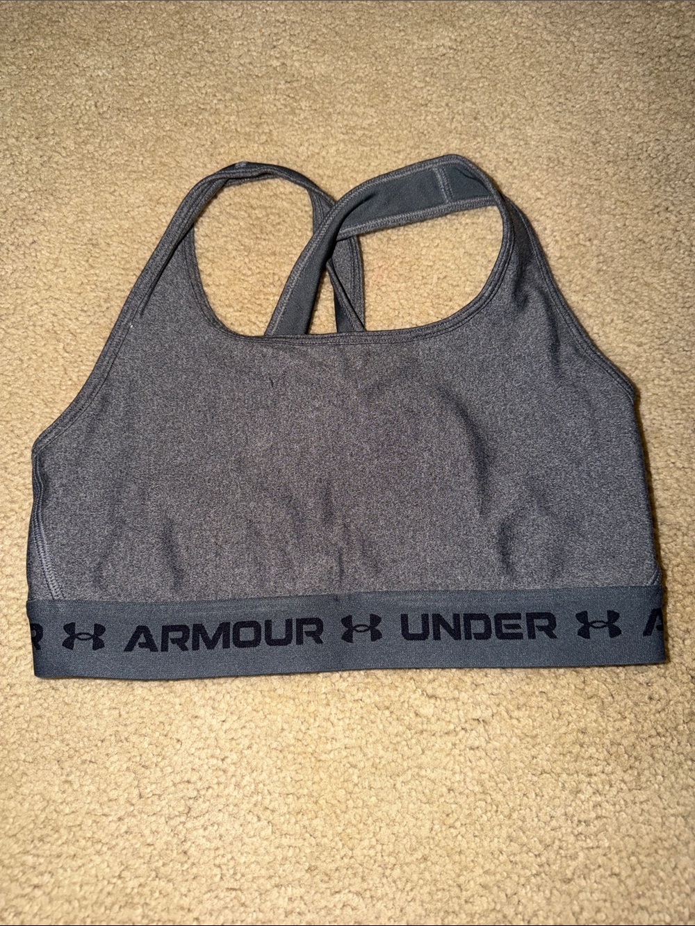 Under Armour Dark Gray Heather Racerback Sports Bra with Logo Band